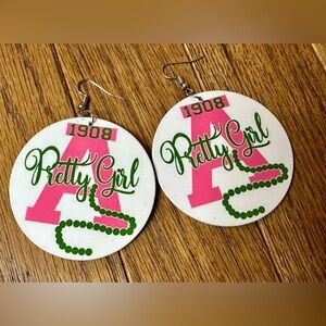 Alpha Kappa Alpha (AKA) Sorority Pretty Girl Pink and Green Earrings
